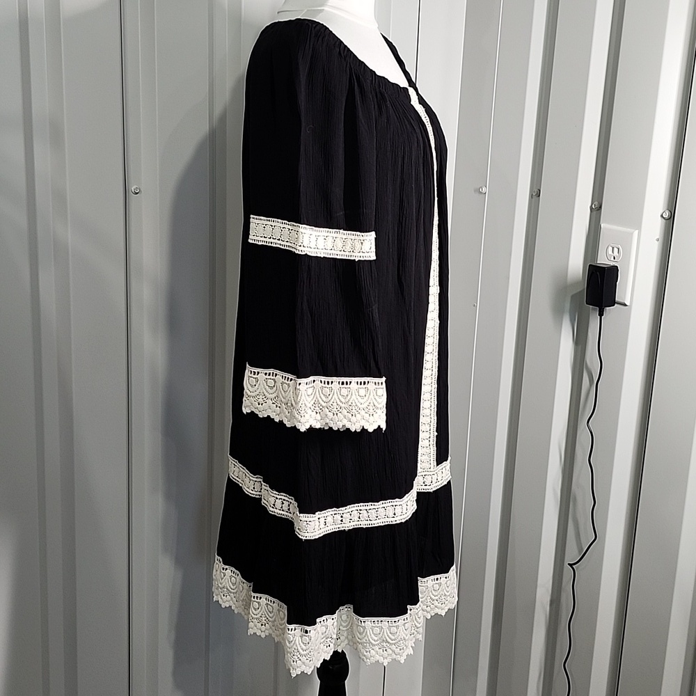 Karen Kane Women's Garden Party Mixed Lace Dress Black Off White Lace Size Med - Picture 2 of 7